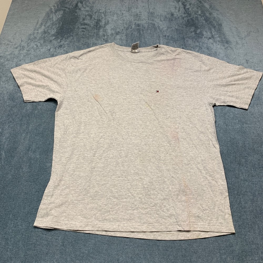 Tommy Hilfiger T Shirt Mens XL Heather Gray Crew Neck Front Logo Summer Wear